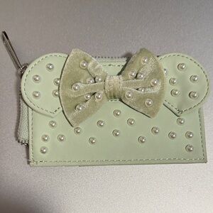 Disney mint green Card Wallet with pearls and bow Accents